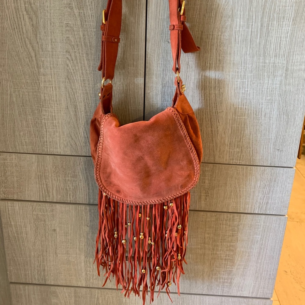 CC Skye Leight Luxe Orange/Coral Suede Fringe Bag